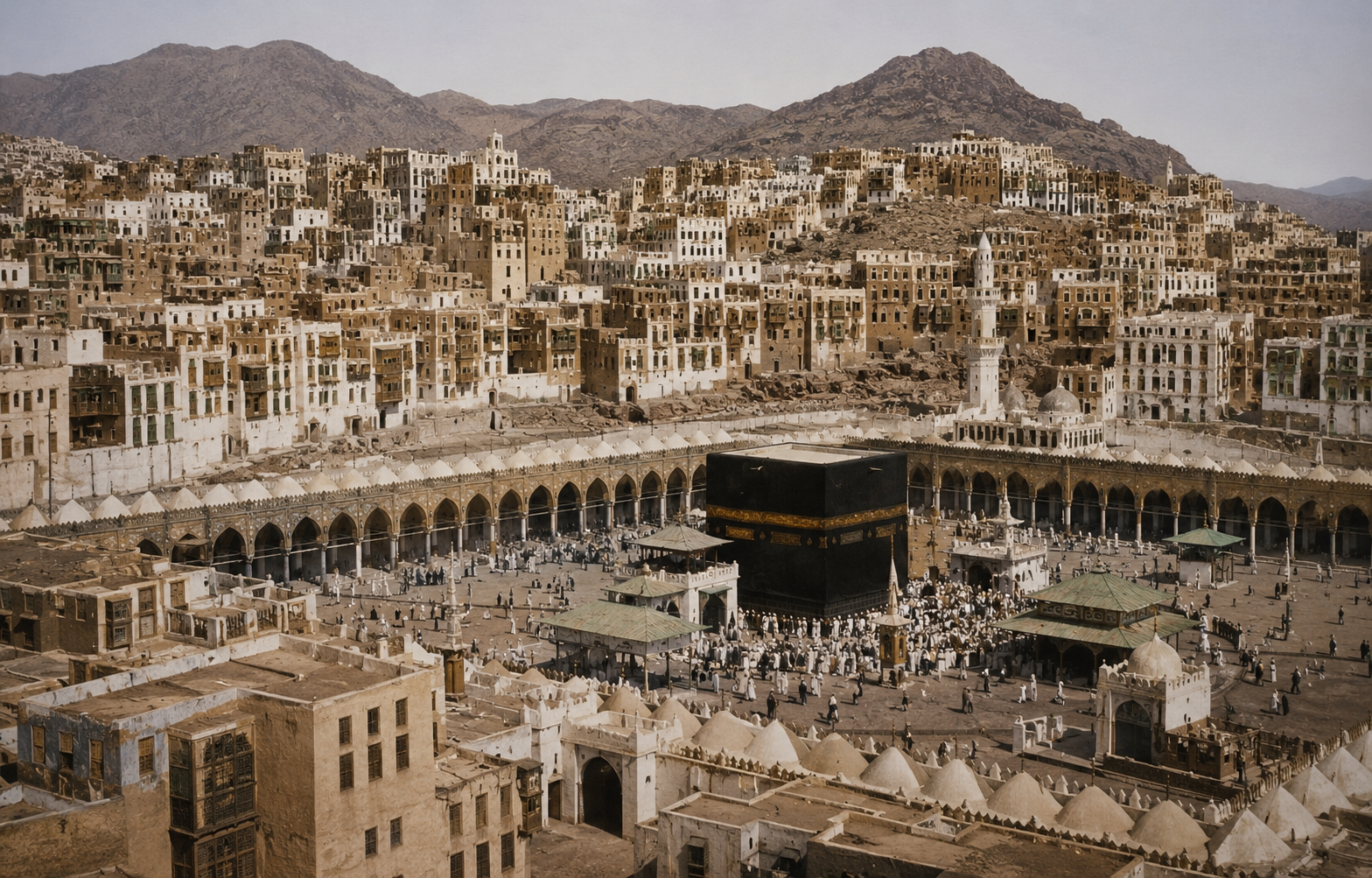 مكة المكرمة وأحياؤها المطلة على الحرم (صورة مُعالجة بالذكاء الاصطناعي)