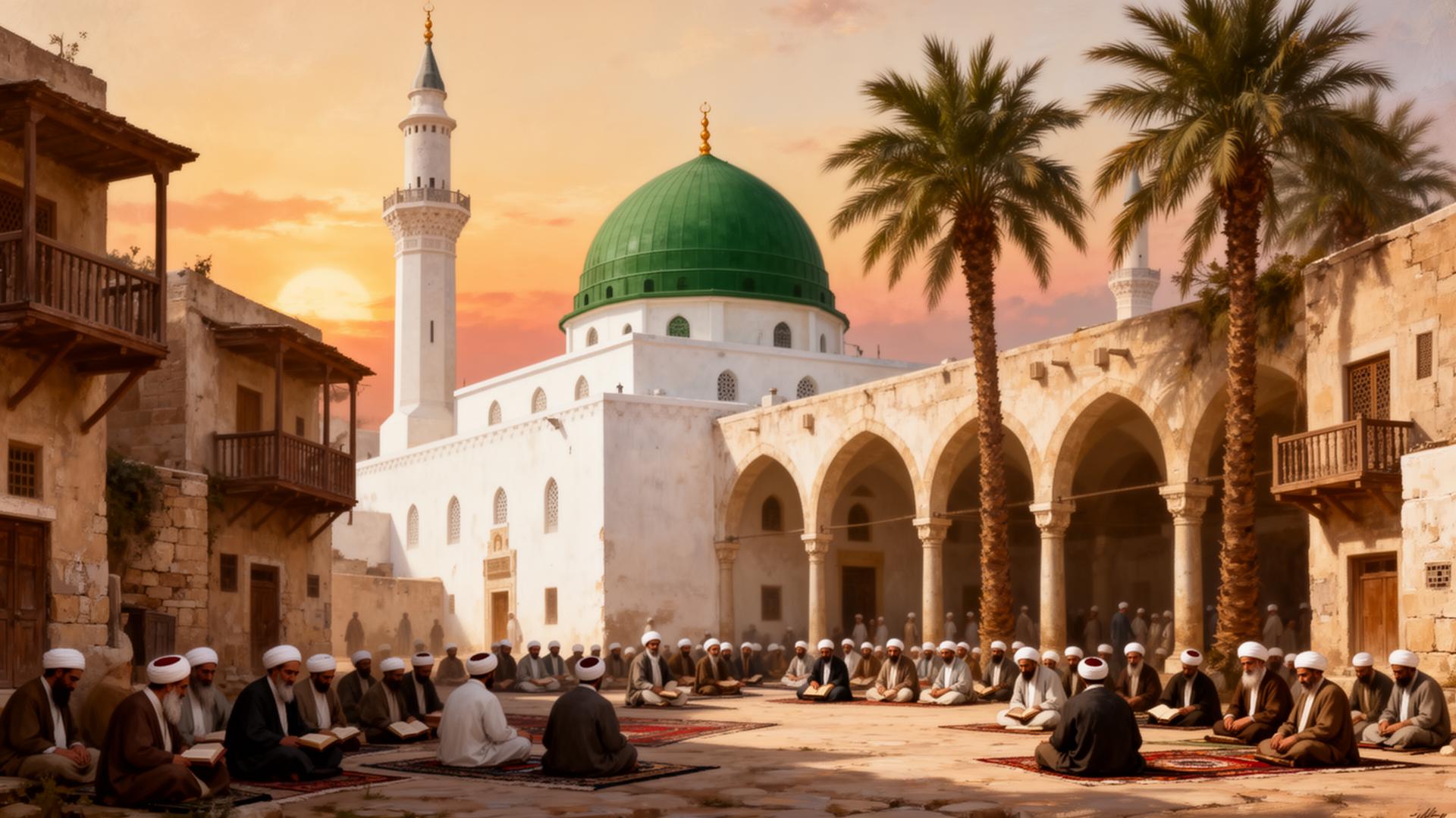 المدينة المنورة وحلقات العلم في المسجد النبوي (تصوّر فني)